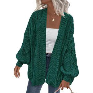 Women's Cable Knit Open Front Sweater Coats Green